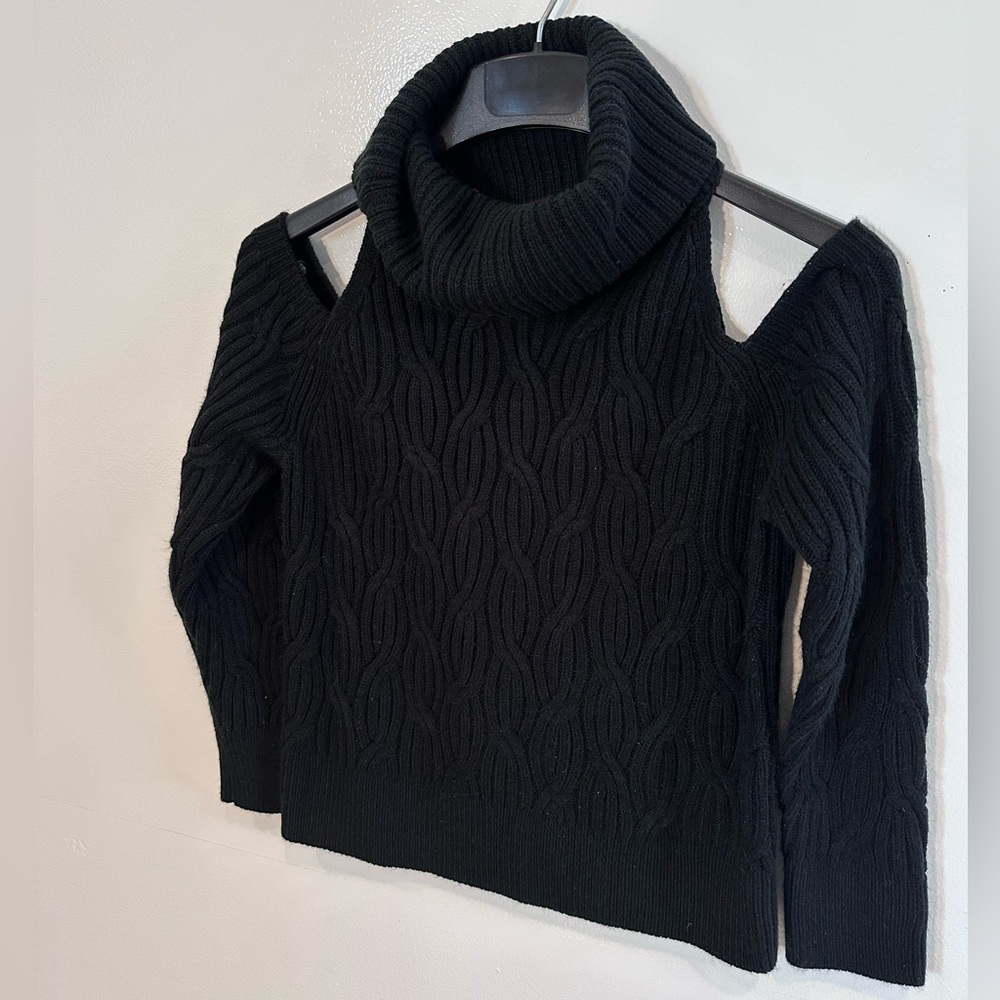 Evereve Black Cowl Neck Sweater with Cutout Shoulders